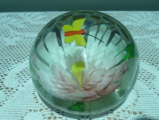 Large vintage paperweight with flower & butterfly
