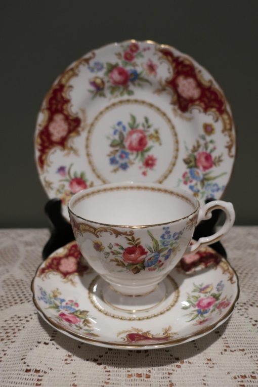 Vintage Tuscan China Windsor Floral Trio in Red