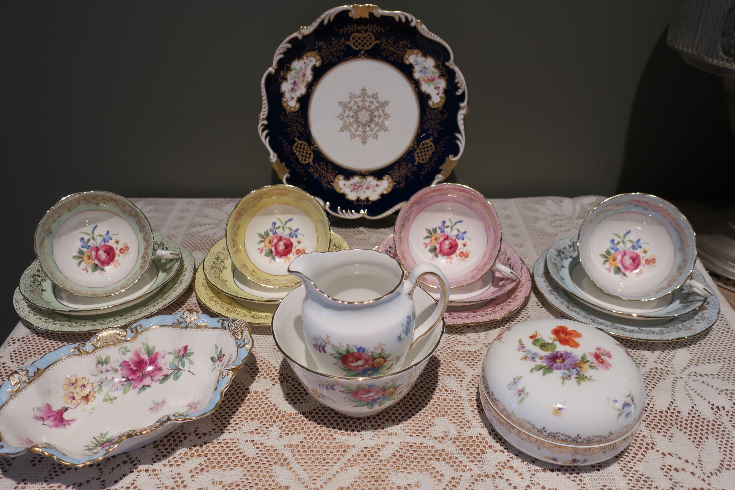 Sneak Peek For The Week – Grafton Harlequin Trio’s, Tuscan, George Jones Crescent China, Antique Coalport, German Trinket Box
