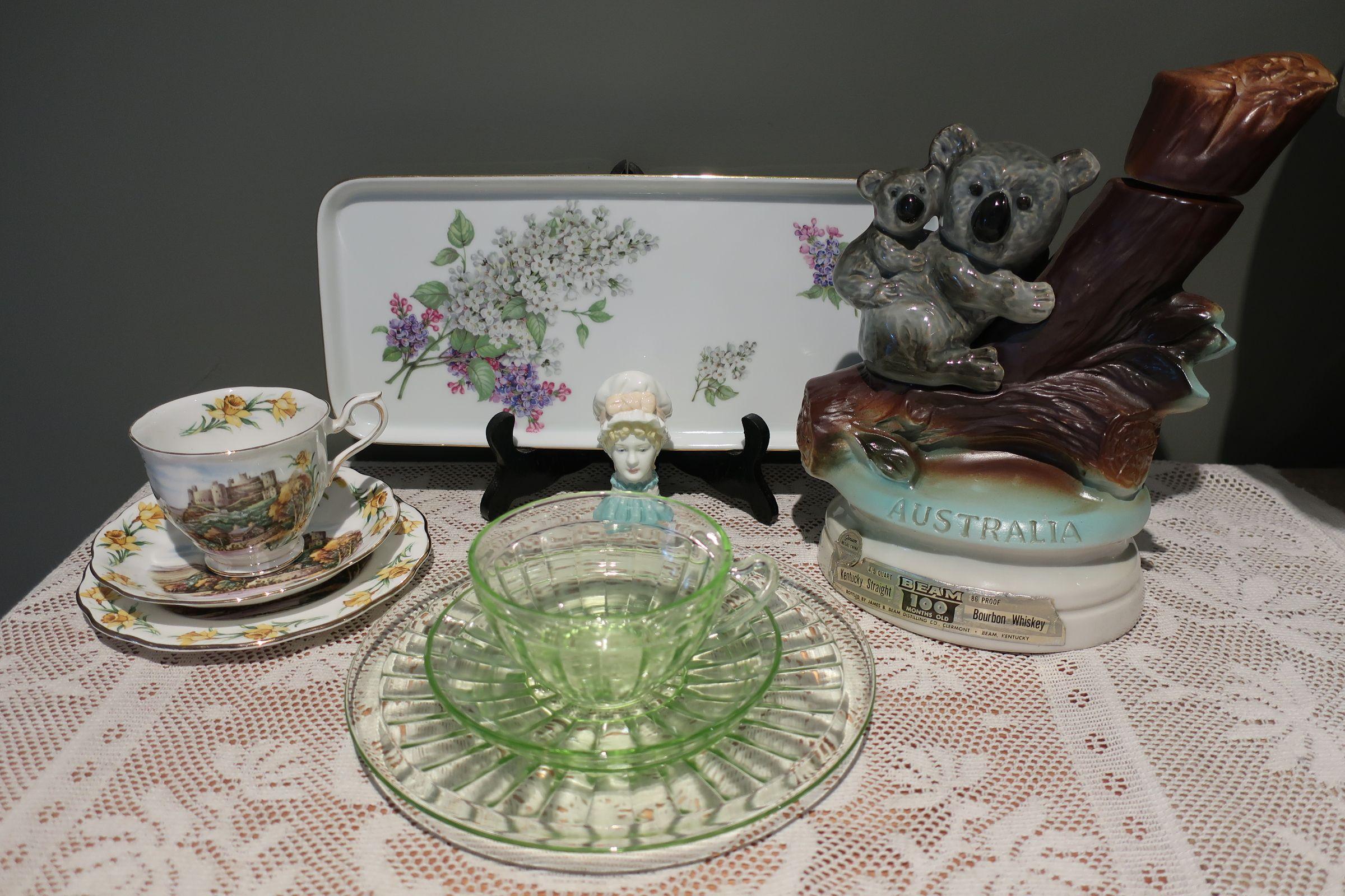 Sneak Peek For The Week – Uranium Glass, Royal Albert, Jim Beam Decanter, Royal Worcester, Furstenberg Fine China