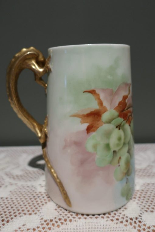 Antique American Willetts Belleek Hand Painted Large Tankard With Gilt Dragon Handle - Image 3