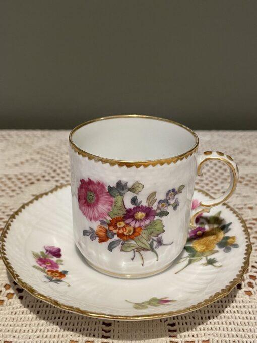 Antique Royal Copenhagen Saxon Flower Tiny Hand Painted Espresso Cup And Saucer
