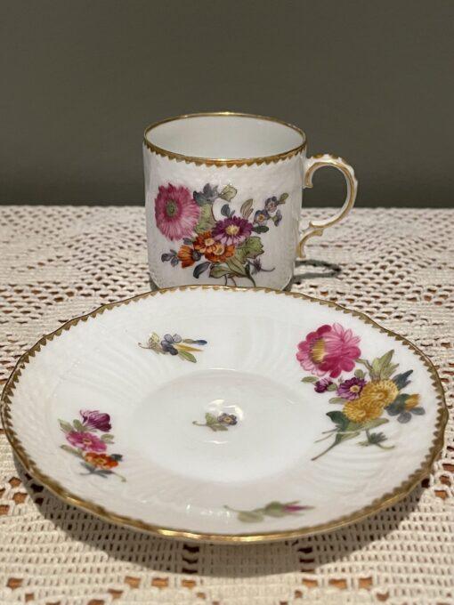 Antique Royal Copenhagen Saxon Flower Tiny Hand Painted Espresso Cup And Saucer - Image 2
