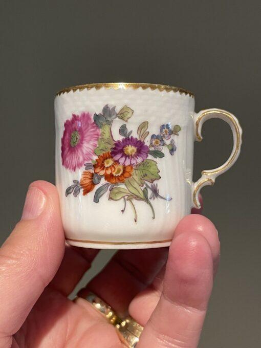 Antique Royal Copenhagen Saxon Flower Tiny Hand Painted Espresso Cup And Saucer - Image 3