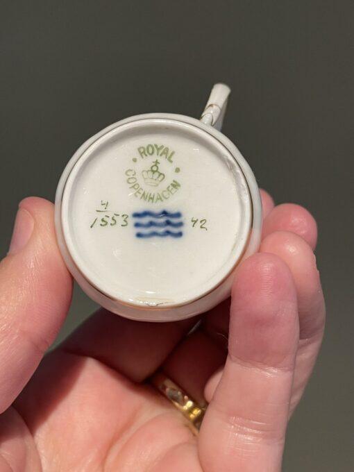 Antique Royal Copenhagen Saxon Flower Tiny Hand Painted Espresso Cup And Saucer - Image 4