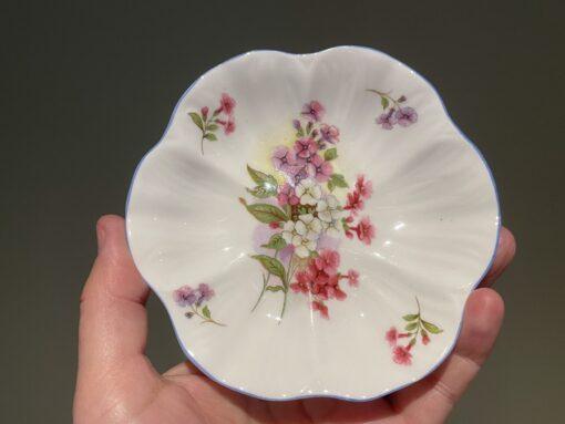 Vintage Shelley Stocks Pattern Butter / Trinket Dish With Blue Trim