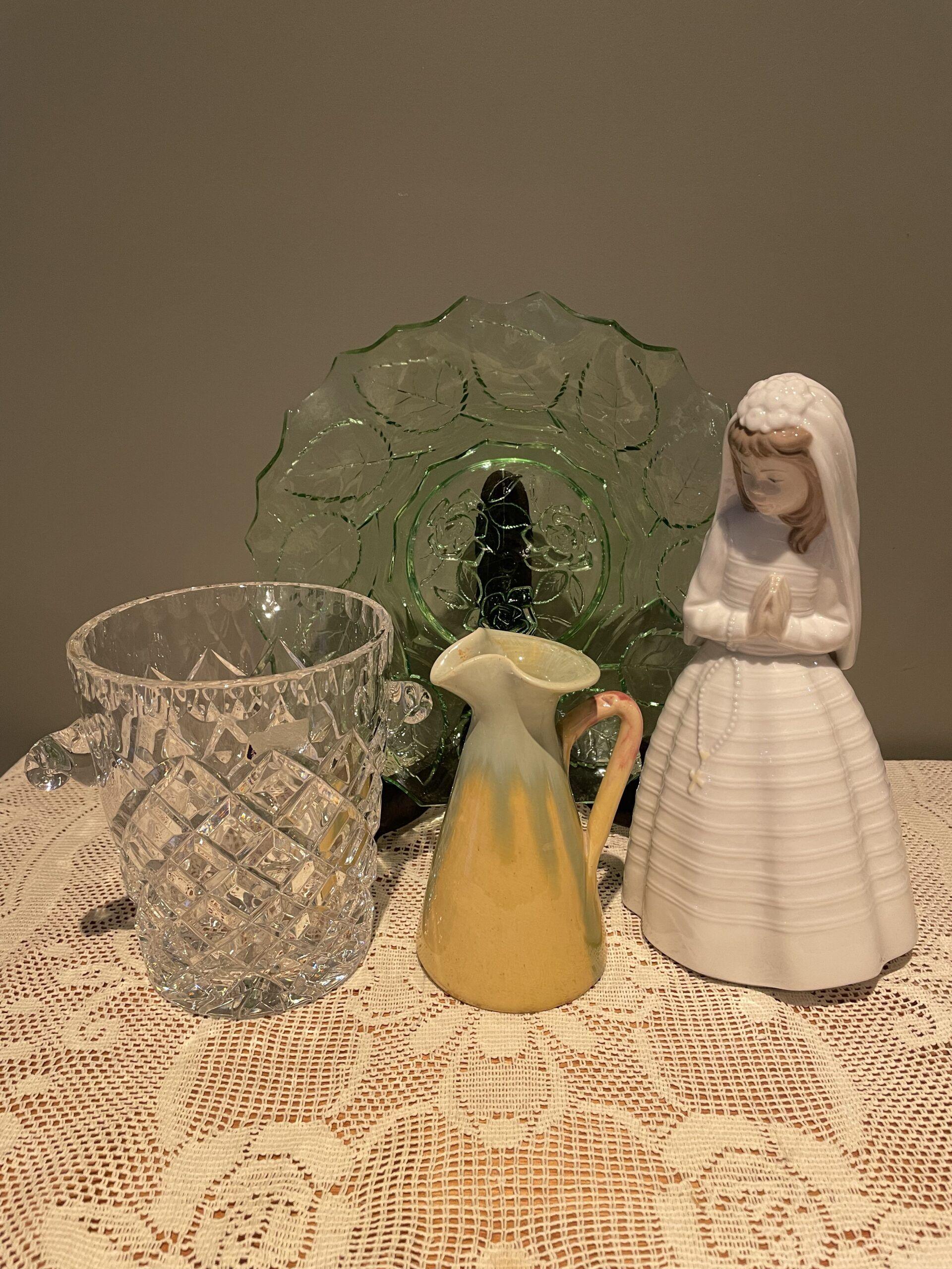 Sneak Peek For The Week – Nao, Bagley Uranium Glass, Vintage Crystal, Aussie Pottery