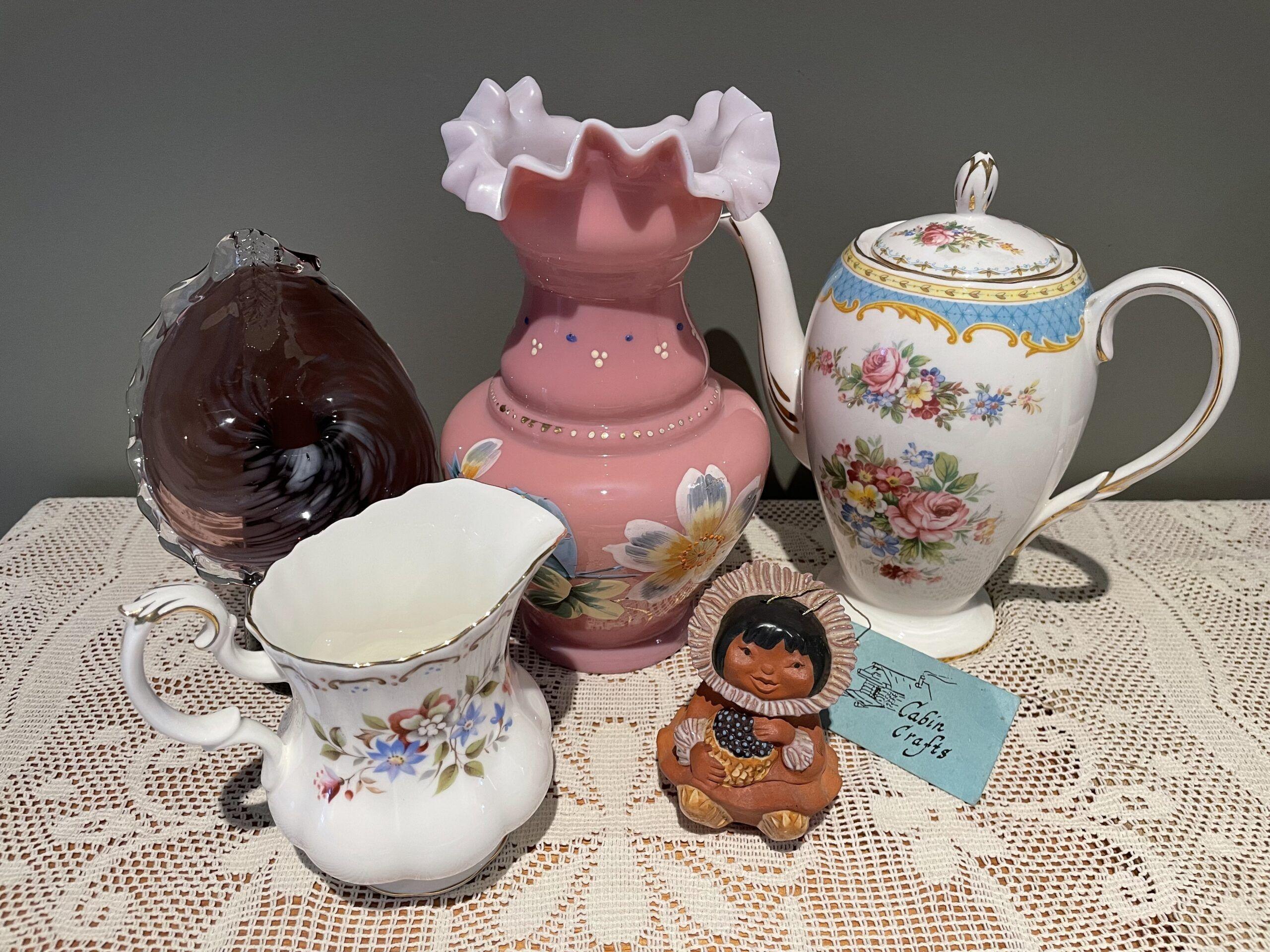 Sneak Peek For The Week – Alaskan Pottery, Royal Albert, Art Glass, Victorian Milk Glass, Foley China