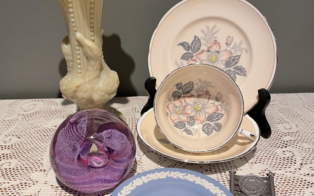 Sneak Peek For The Week – Wedgwood Jasperware, Victorian Silver jewelry, Antique French Glass, Scottish Glass, Paragon China