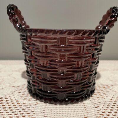 Antique Sowerby Amethyst / Purple Glass Basket Shaped Posy Vase