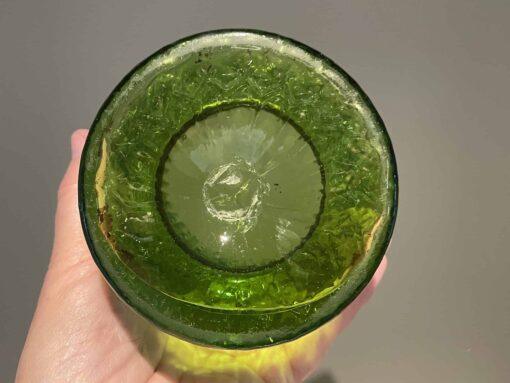 Stunning Victorian Hand Blown Green Glass Basket With Applied Petals To Rim - Image 4