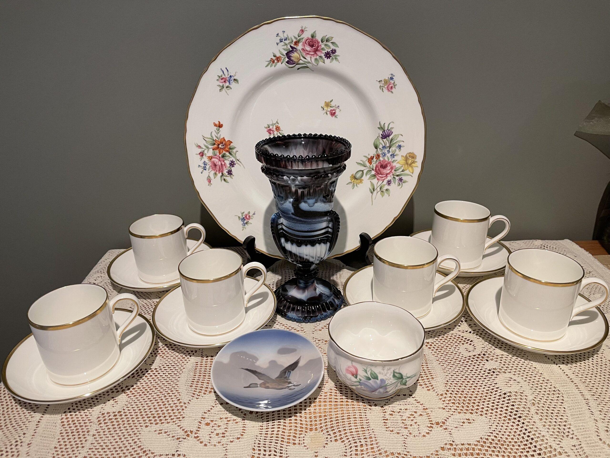 Sneak Peek For The Week – Royal Worcester, Royal Albert, Royal Copenhagen, Wedgwood, Antique Slag Glass