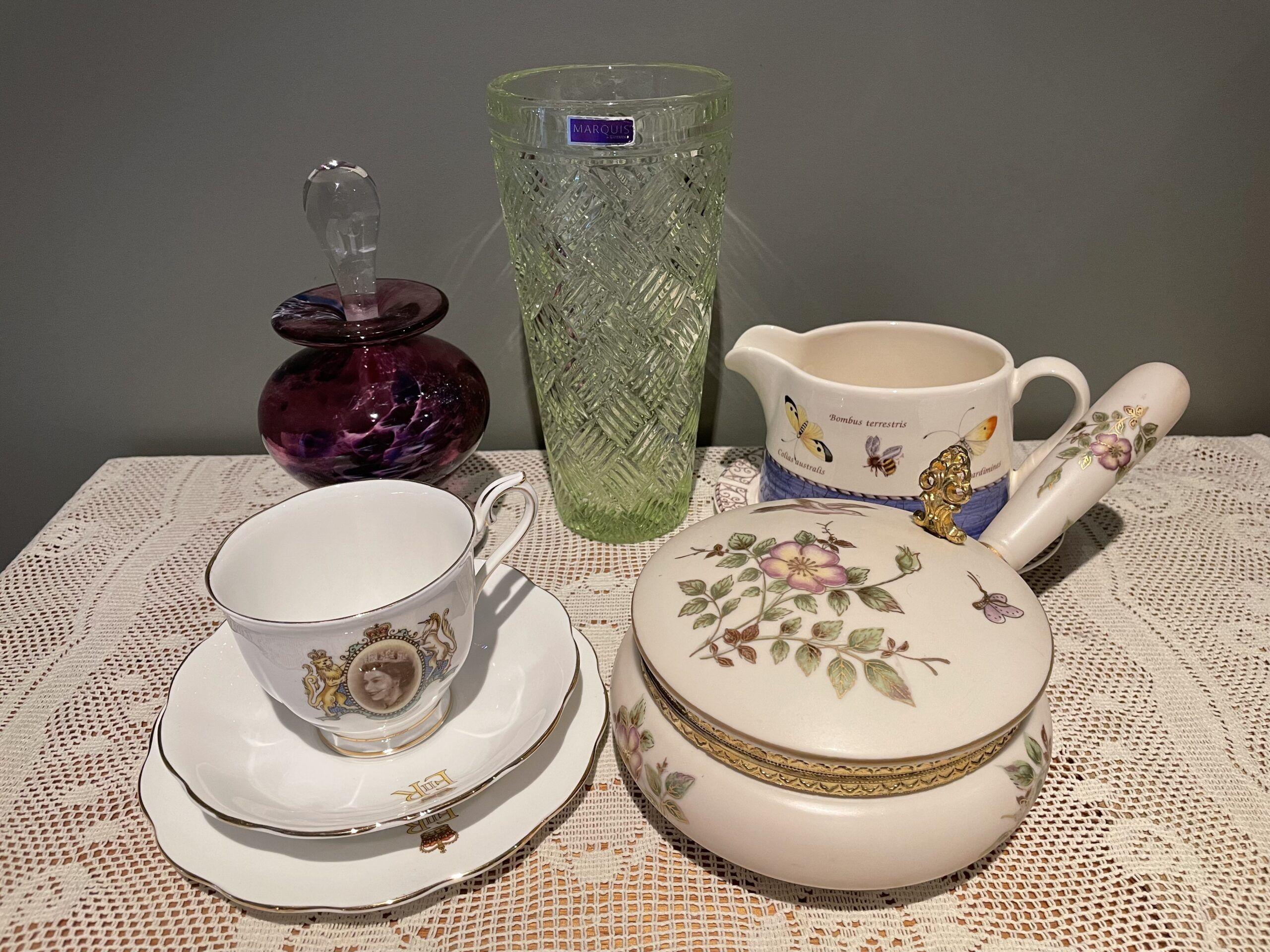 Sneak Peek For The Week – Wedgwood Sarah’s Garden, Waterford, Royal Albert, Hand Blown Glass, Vintage Silent Butler