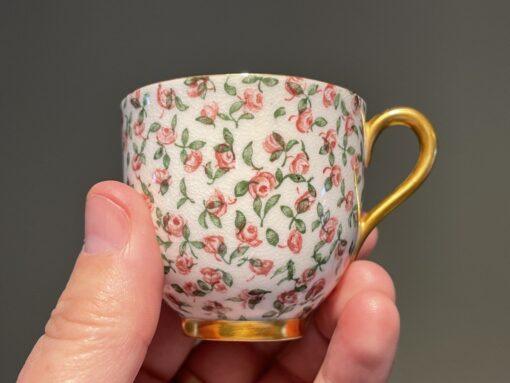 Antique Royal Worcester Rosebud Espresso Duo with Gilt Interior - 1913 - Image 2