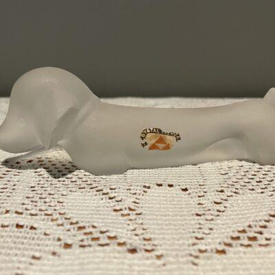 Art Deco Leerdam Frosted Crystal Dachshund Figurine / Paperweight