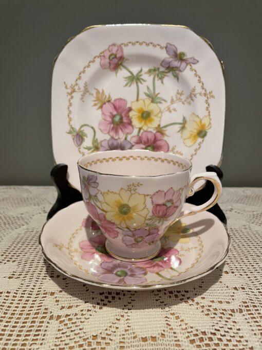 Vintage Tuscan Hand Painted Anemone Trio On Pink