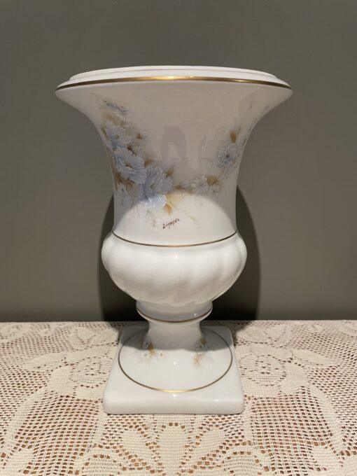 Large Limoges Blue Floral Urn Shaped Vase - Hand Accented