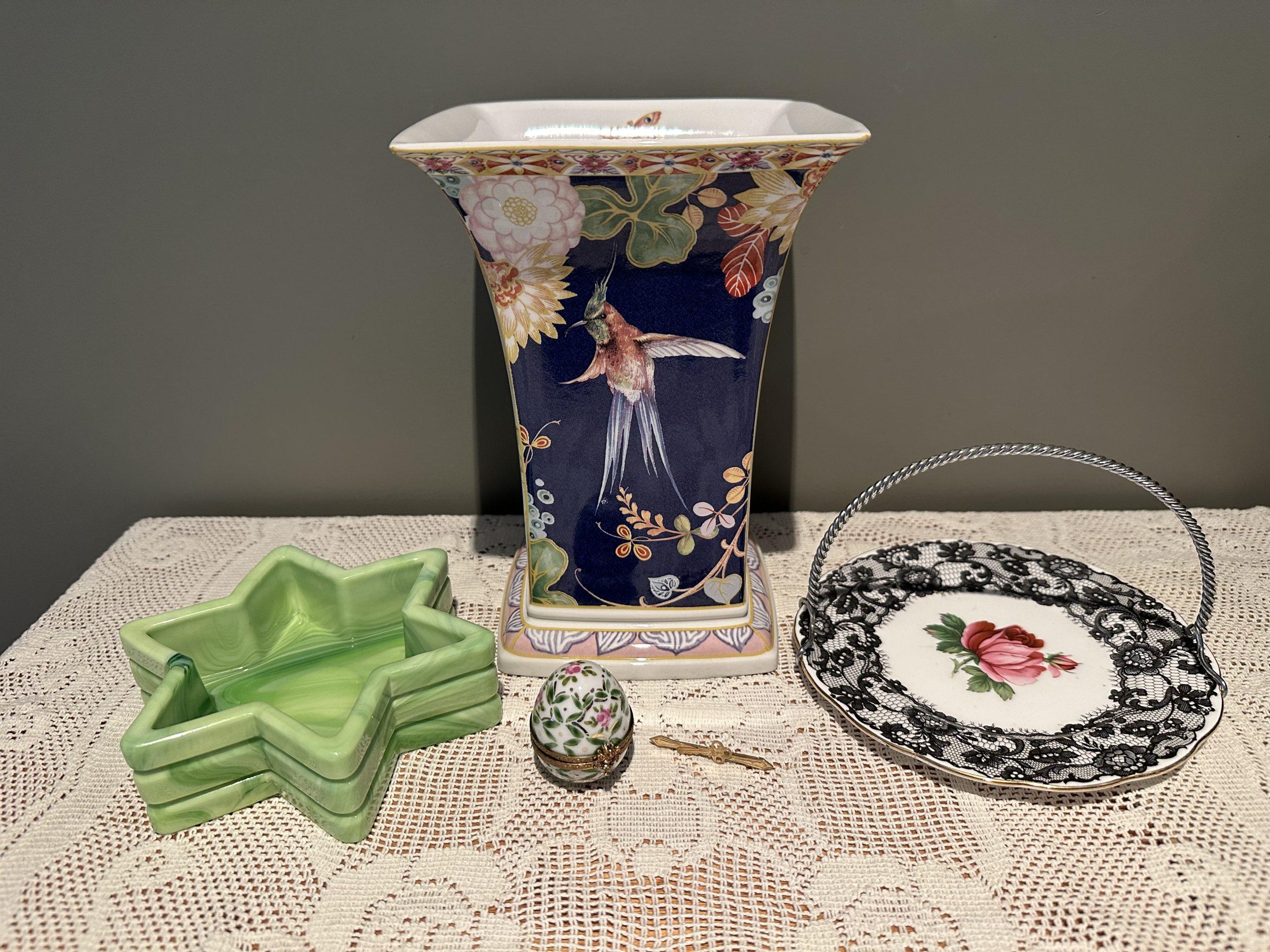 Sneak Peek For The Week – Spode, Royal Albert, Slag Glass, Art Deco Gold Key Brooch, Limoges