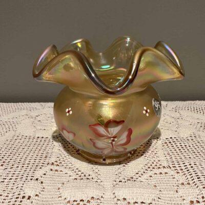 Fenton 95 years Hand Painted Iridescent Glass Rose Bowl - Butterfly Garden
