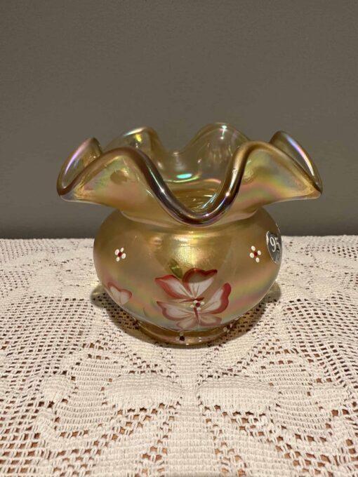 Fenton 95 years Hand Painted Iridescent Glass Rose Bowl - Butterfly Garden