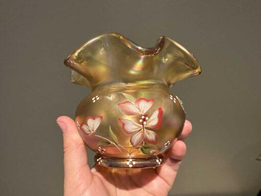 Fenton 95 years Hand Painted Iridescent Glass Rose Bowl - Butterfly Garden - Image 2