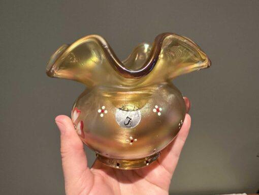 Fenton 95 years Hand Painted Iridescent Glass Rose Bowl - Butterfly Garden - Image 3