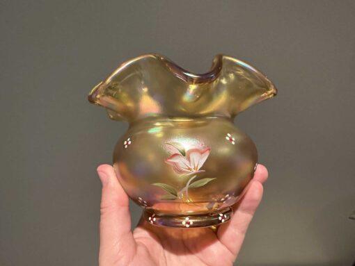 Fenton 95 years Hand Painted Iridescent Glass Rose Bowl - Butterfly Garden - Image 4