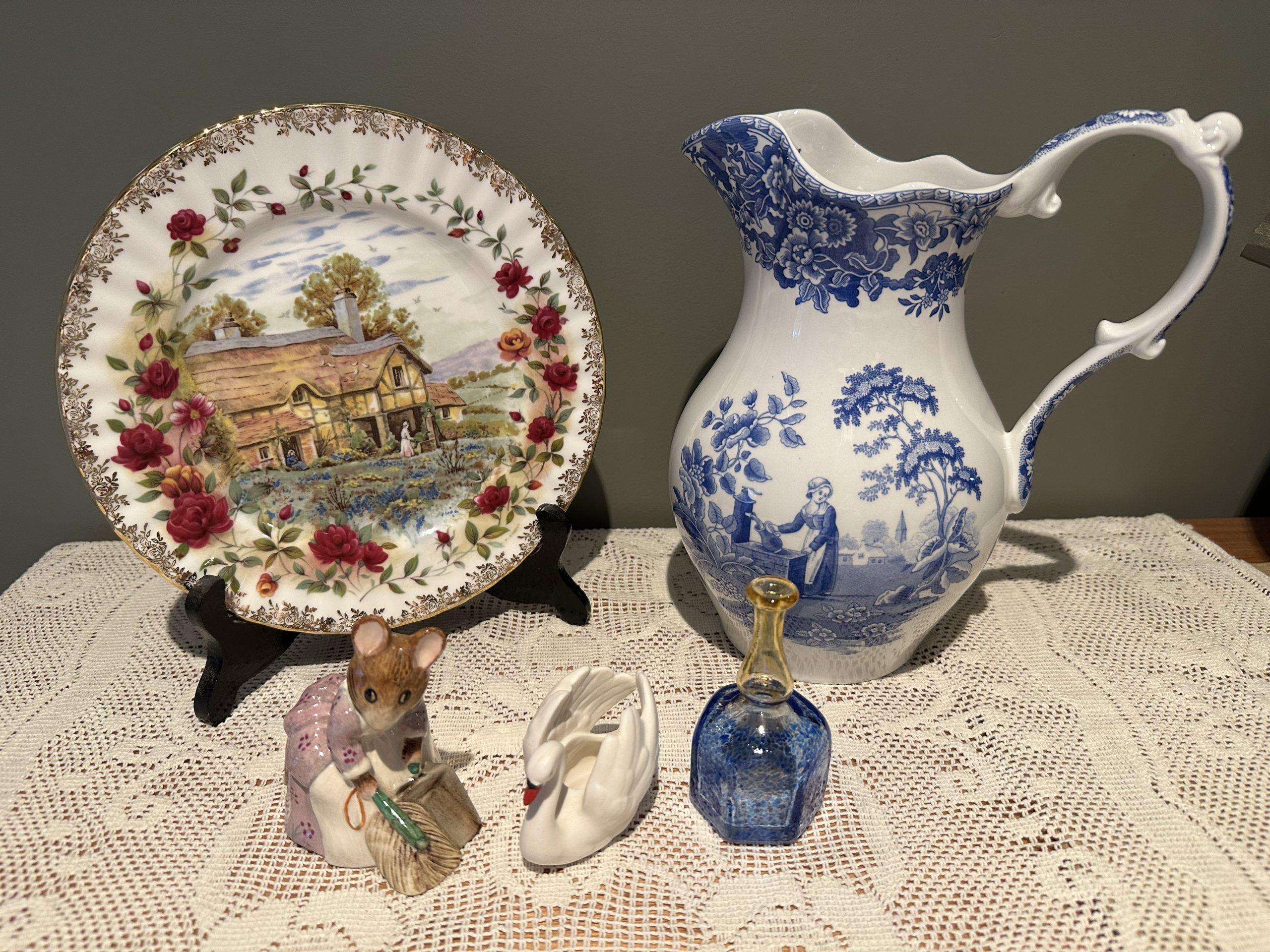 Sneak Peek For The Week – Kosta Boda Art Glass, Beswick Figurine, Goebel Posy Vase Or Toothpick Holder, Royal Albert Display Plate, Spode Blue Room Pitcher