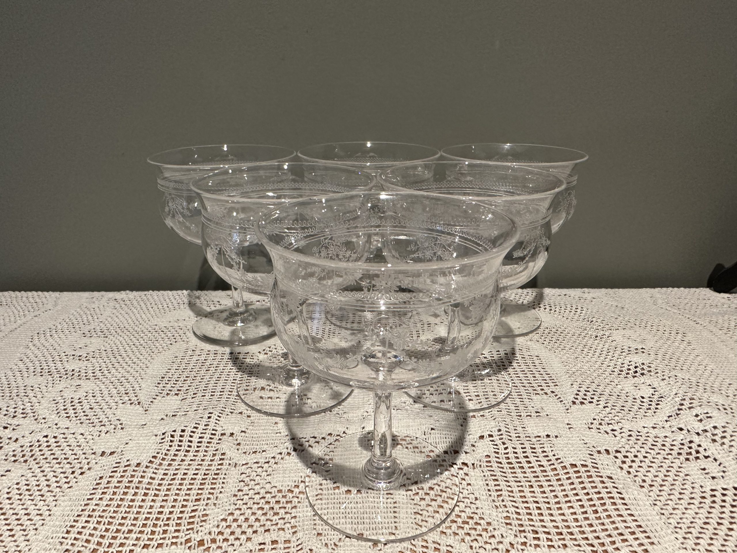 Set Of Six Vintage Stuart Crystal Etched Water Goblets All Things Vintage