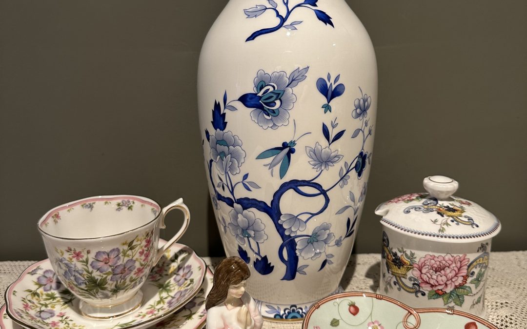 Sneak Peek For The Week – Wedgwood Wild Strawberry, Royal Doulton Mini Figurine, Royal Grafton Dynasty Vase, Crown Staffordshire Chelsea Manor Sugar Bowl, Royal Albert Hazy Shade Trio