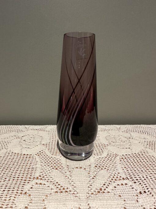 Caithness Spinningdale Rainbow Striped Amethyst Art Glass Vase With Original Label