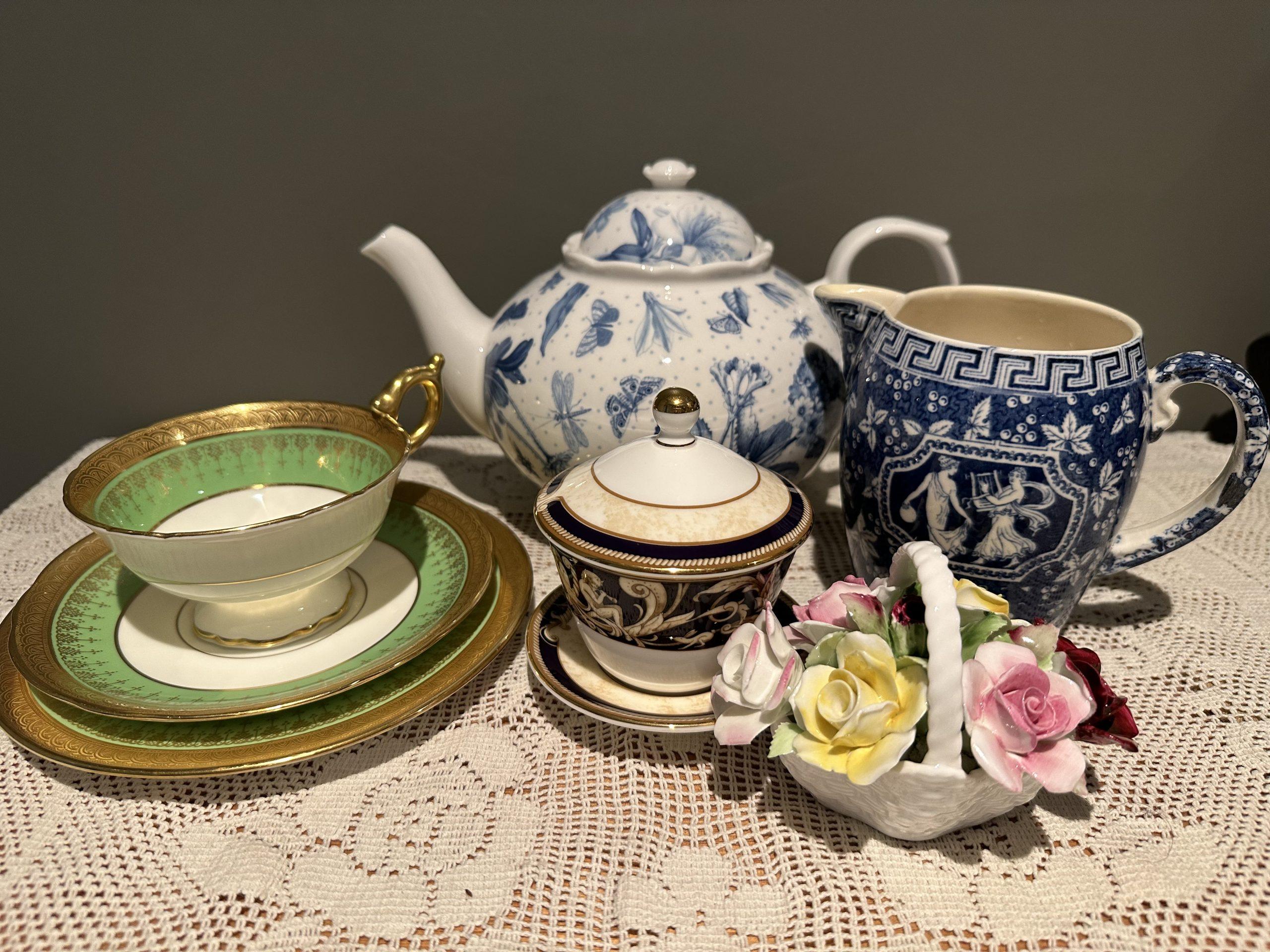 Sneak Peek For The Week – Portmeirion Teapot, Antique Spode Copeland Milk Jug, Coalport Heavily Gilt Trio, Royal Doulton Floral Posy, Wedgwood Mustard Pot