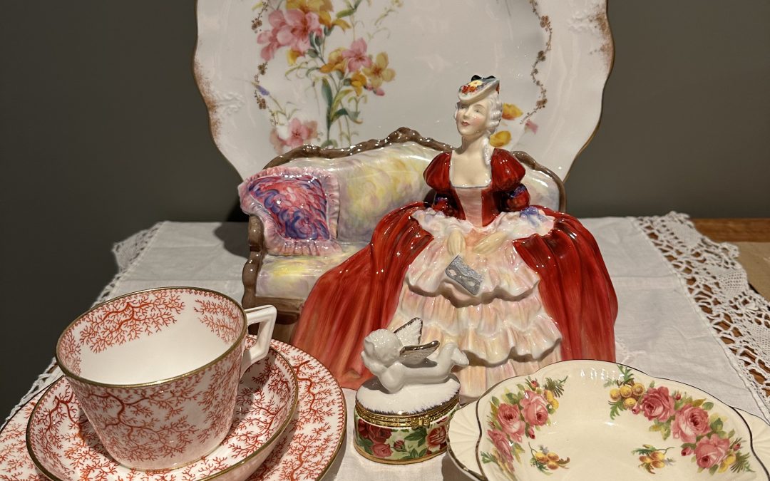 Sneak Peek For The Week – Royal Crown Derby Plate, Royal Doulton Figurine And Jam Dish, Minton Antique Trio, Royal Albert Trinket box