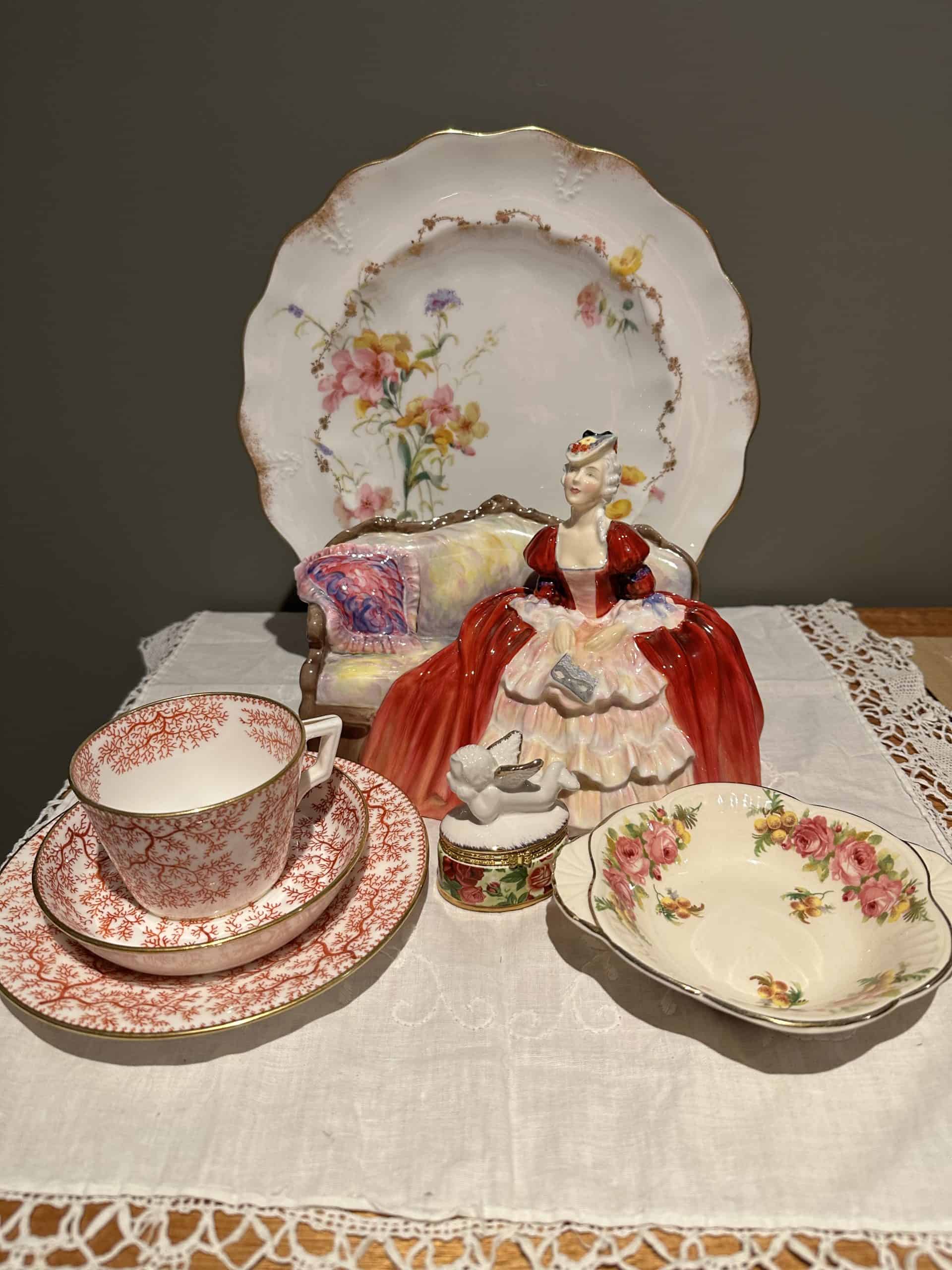 Sneak Peek For The Week – Royal Crown Derby Plate, Royal Doulton Figurine And Jam Dish, Minton Antique Trio, Royal Albert Trinket box