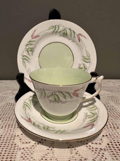 Vintage Aynsley White And Green Trio With Windswept Grasses Pattern