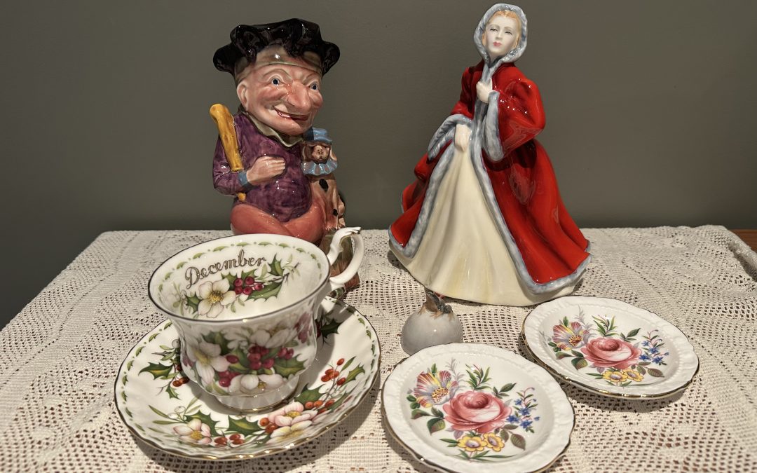 Sneak Peek For The Week – Royal Albert December Duo, Royal Doulton Rachel Figurine, Paragon Butter Dishes, Melba Ware ‘Punch’ Figural Jug, Royal Copenhagen Frog Figurine