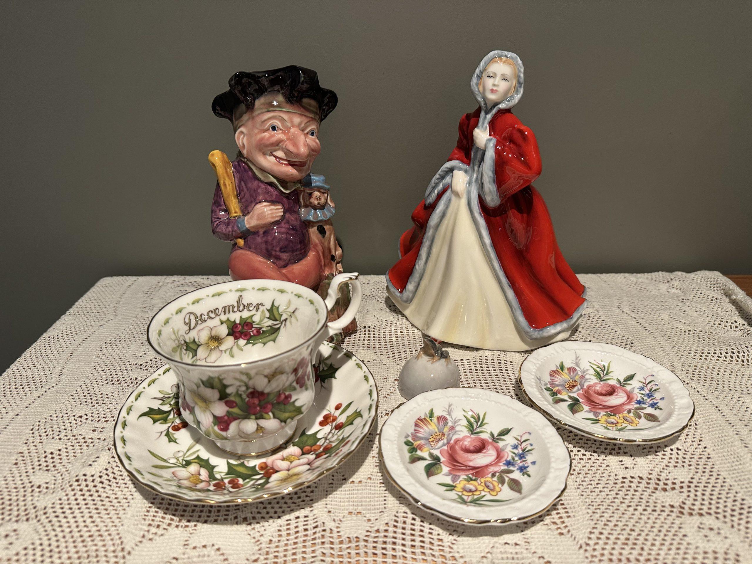 Sneak Peek For The Week – Royal Albert December Duo, Royal Doulton Rachel Figurine, Paragon Butter Dishes, Melba Ware ‘Punch’ Figural Jug, Royal Copenhagen Frog Figurine