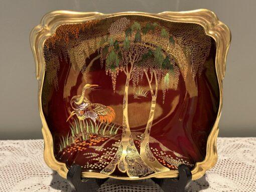 Stunning Carlton Ware Rouge Royal Stork Pattern Bowl With Gilt Trim