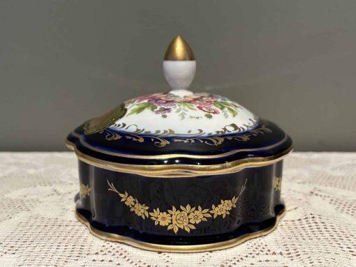 Large Limoges Cobalt Blue Floral Lidded Trinket Or Powder Bowl - Image 2