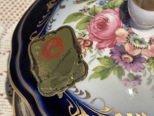 Large Limoges Cobalt Blue Floral Lidded Trinket Or Powder Bowl - Image 3