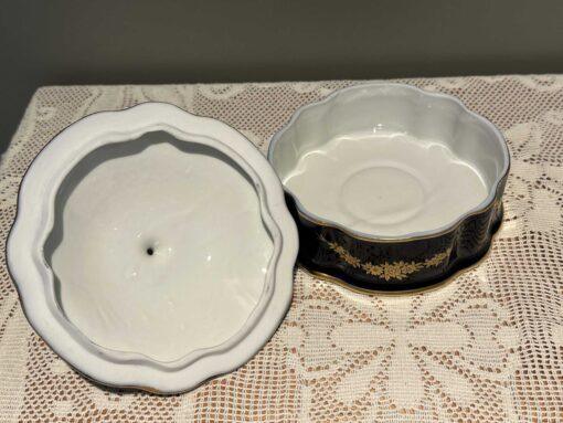 Large Limoges Cobalt Blue Floral Lidded Trinket Or Powder Bowl - Image 4