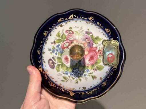Large Limoges Cobalt Blue Floral Lidded Trinket Or Powder Bowl - Image 5