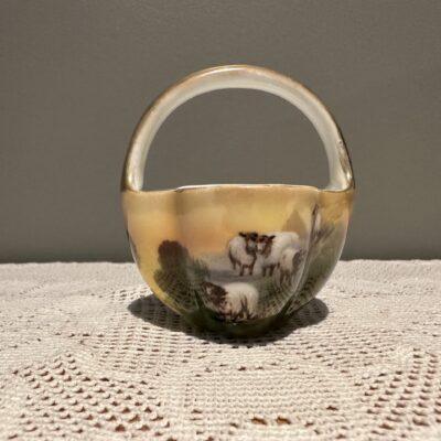 Antique Royal Bayreuth Miniature Basket With Sheep Pattern