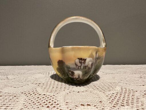Antique Royal Bayreuth Miniature Basket With Sheep Pattern