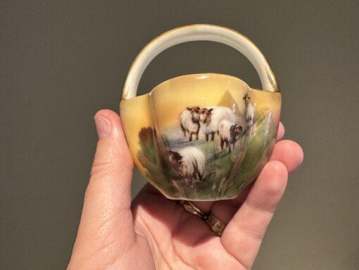 Antique Royal Bayreuth Miniature Basket With Sheep Pattern - Image 3