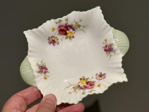 Shelley Bone China Fluted Floral Butter Dish With Green Trim - Image 2
