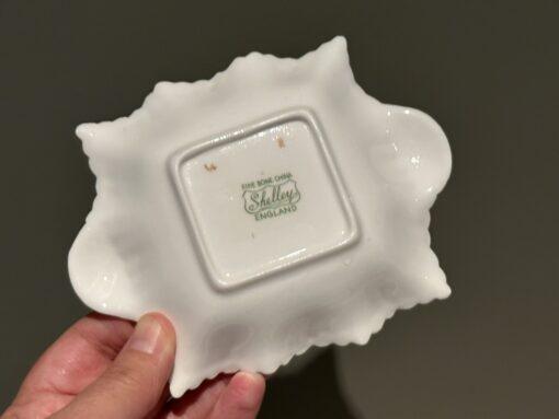 Shelley Bone China Fluted Floral Butter Dish With Green Trim - Image 3