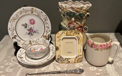 Sneak Peek For The Week – Wedgwood Atlas Photo Frame, Sterling Silver Button Hook, Antique Spode Trio, Royal Doulton Raby Roses Milk Jug, MCM Bambi or Doe And Fawn Lustre Vase