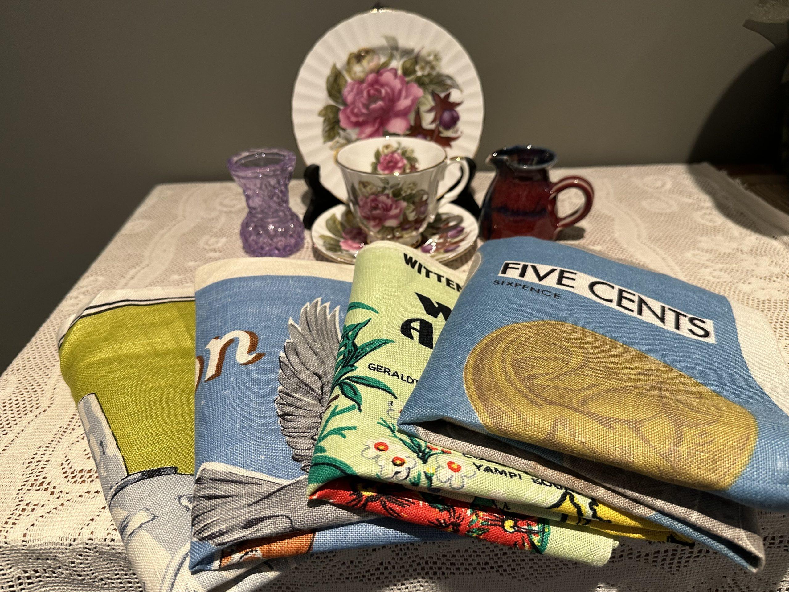 Sneak Peek For The Week – Neodymium Thistle Vase, John Eagle Australian Pottery Creamer, Duchess Bright Floral Trio, Pure Irish Linen Vintage Tea Towels