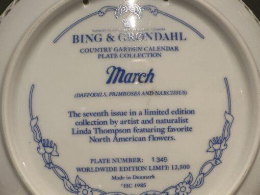 Bing And Grondahl Country Garden Calendar Plate - March - Daffodils / Jonquils - Image 3